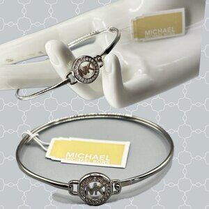 Michael Kors Open-Work Logo Initials Crystal Polished Stainless Steel Bracelet